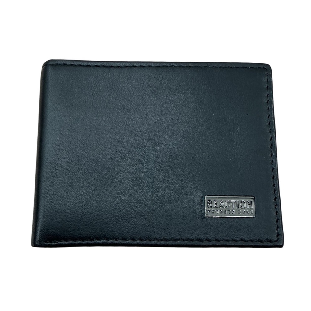 Kenneth‎ Cole Reaction Mens Black Leather Bifold Wallet ID Window Card Case